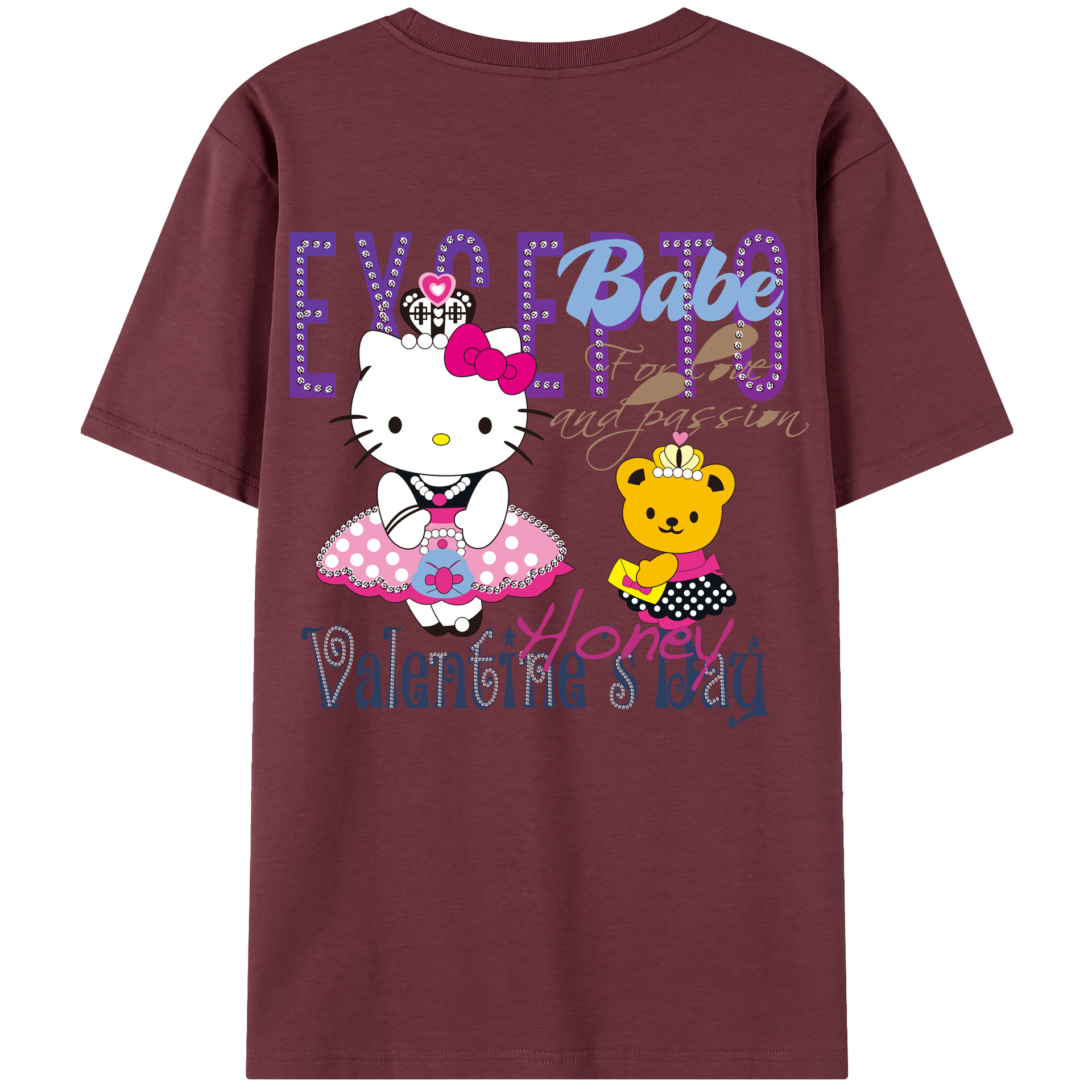 （画像用） Hello Kitty ハローキティ 綿100％半袖Tシャツ（背面プリント）